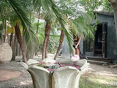 Big Tits Brunette April Olson Masturbates Poolside With Her Vibrator and Butt Plug