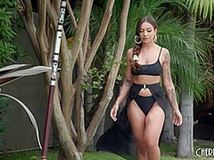 Big Tits Brunette April Olson Masturbates Poolside With Her Vibrator and Butt Plug