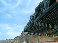 Young German Blonde With Sunglasses Having Outdoor Sex On Vacation By The Sea