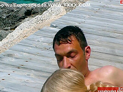 Young German Blonde With Sunglasses Having Outdoor Sex On Vacation By The Sea