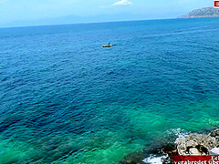 Young German Blonde With Sunglasses Having Outdoor Sex On Vacation By The Sea