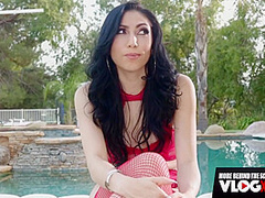 Deep Inside Skinny Brunette By The Pool Behind Scenes With Judy Jolie