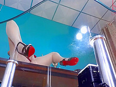 No Panties Sexretary. Try On White Transparent Pantyhose