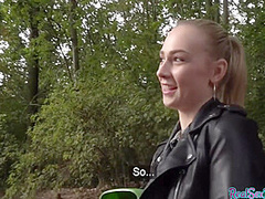 Pulled blonde eurobabe riding POV dick in outdoor action