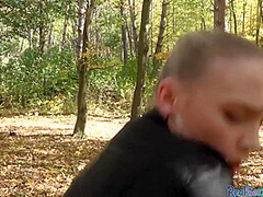 Pulled blonde eurobabe riding POV dick in outdoor action