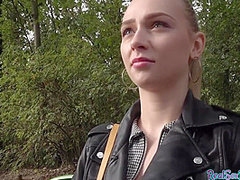 Pulled blonde eurobabe riding POV dick in outdoor action