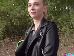 Pulled blonde eurobabe riding POV dick in outdoor action