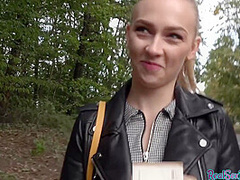 Pulled blonde eurobabe riding POV dick in outdoor action