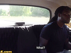 Bigtits UK cabbie blowing black cock and getting pounded