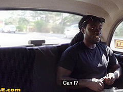 Bigtits UK cabbie blowing black cock and getting pounded