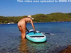 Public Totally Naked On Sup# At 04 Min Some Crazy Boatmen Disturb My Nudism Joy To Take Closeup Pics