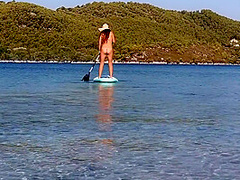 Public Totally Naked On Sup# At 04 Min Some Crazy Boatmen Disturb My Nudism Joy To Take Closeup Pics