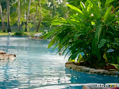 Horny Chick Blowing A Big Cock After Pool Outdoors With Cory Chase And Alex D