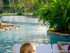 Horny Chick Blowing A Big Cock After Pool Outdoors With Cory Chase And Alex D