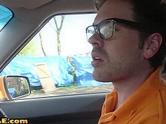 Blonde Czech cabbie sucks off her passenger before sex
