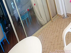 Inked Milf With Short Black Hair Fucks Public Outdoor On Balcony