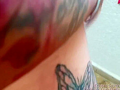 Inked Milf With Short Black Hair Fucks Public Outdoor On Balcony