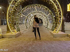 Jeny Smith In Naked In Snow Fall Walking Through The City