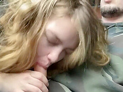 Blonde Teen Sucks Cock In Car
