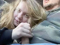 Blonde Teen Sucks Cock In Car