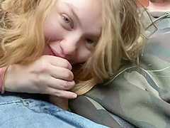Blonde Teen Sucks Cock In Car