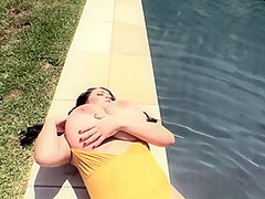 Brunette Babe With Big Tits By The Pool - Leanne Crow