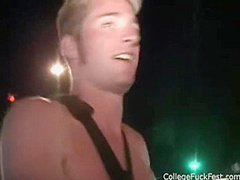 Petite blonde rides college cock at party