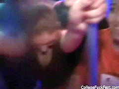 Petite blonde rides college cock at party