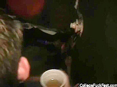 Petite blonde rides college cock at party
