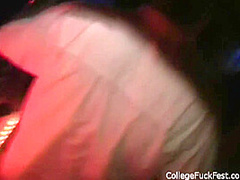 Petite blonde rides college cock at party
