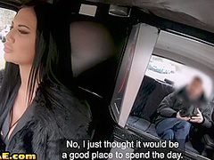 Hugeboobs british cabbie gets licked and nailed on backseat