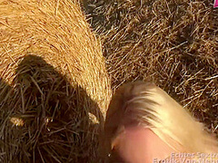Blonde Amateur Makes Private Three-way Sex On A Field In The Open With Two Cocks