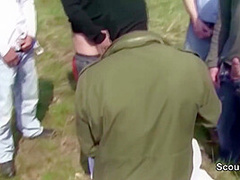 Busty Blonde Gang Banged Outdoors