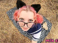 Cute Little Schoolgirl With Glasses Diligently Gives Blowjob And Facial