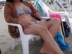 First Part-my Wife On The Beach She Masturbates In Front Of Teen Cum On Tits And Hairy P