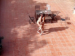 Couple Playing And Fucking In The Courtyard, Outside