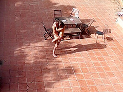 Couple Playing And Fucking In The Courtyard, Outside