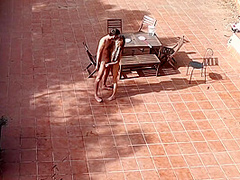 Couple Playing And Fucking In The Courtyard, Outside