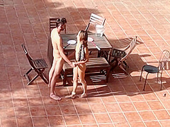 Couple Playing And Fucking In The Courtyard, Outside