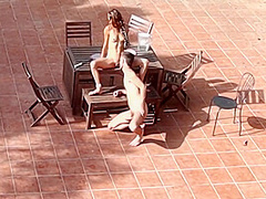 Couple Playing And Fucking In The Courtyard, Outside