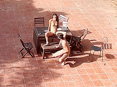 Couple Playing And Fucking In The Courtyard, Outside
