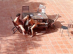 Couple Playing And Fucking In The Courtyard, Outside