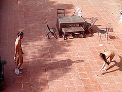 Couple Playing And Fucking In The Courtyard, Outside