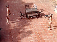 Couple Playing And Fucking In The Courtyard, Outside