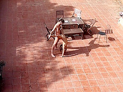 Couple Playing And Fucking In The Courtyard, Outside