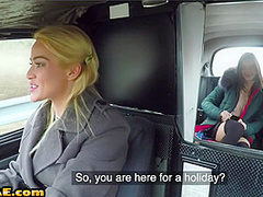 Taxi driving babe enjoys licking with sapphic passengers