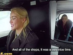 Taxi driving babe enjoys licking with sapphic passengers