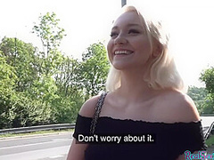 Pulled blonde pussy stuffed from behind before giving head