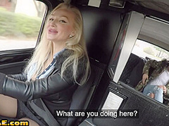 Bigboob taxi driver riding on backseat before missionary