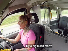 Busty MILF cabbie sucks after getting nailed by hung ebony